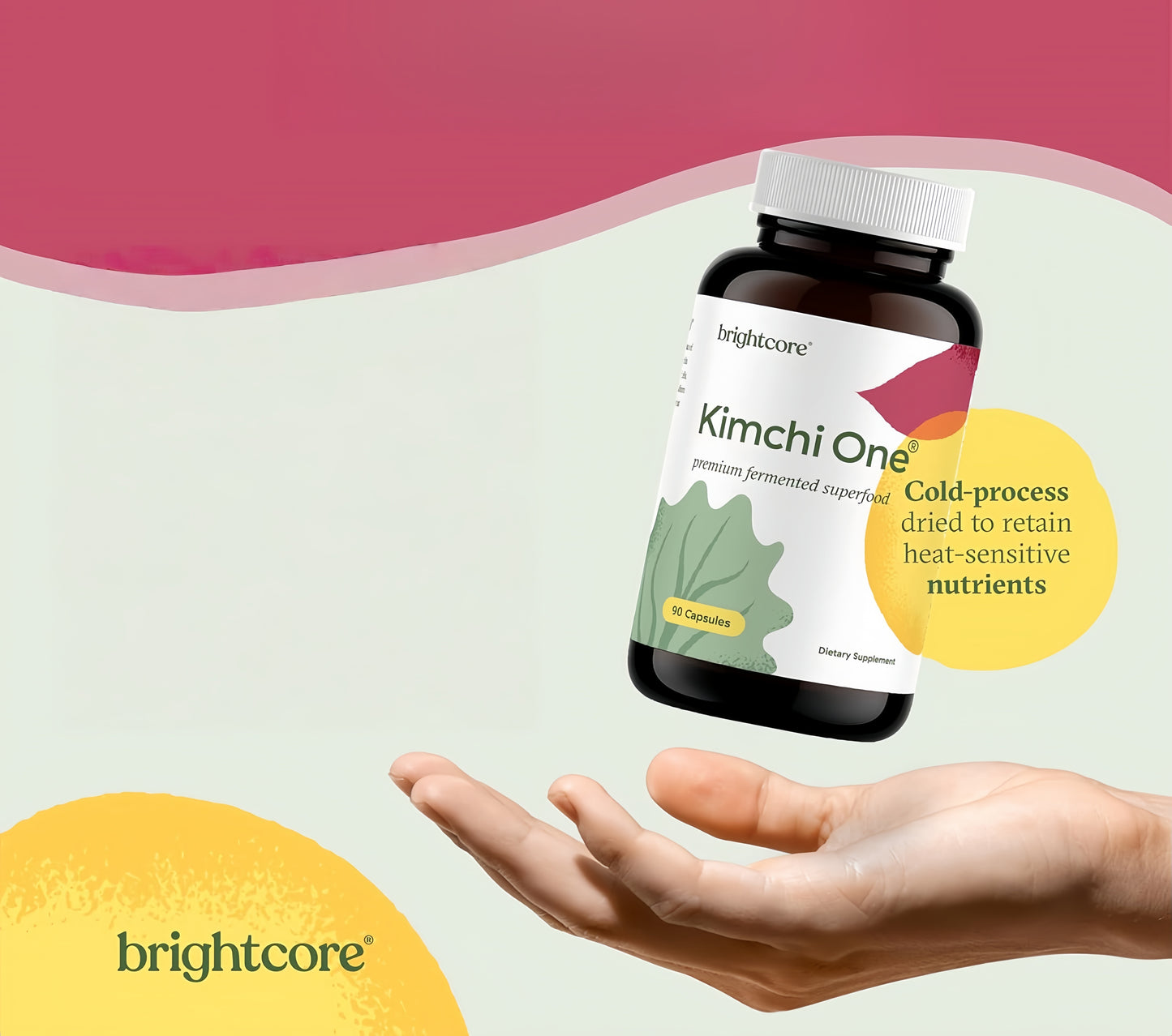 Brightcore Nutrition - Kimchi One, Kimchi Powder Capsules, Probiotics, Enzymes, & Antioxidant Supplement, Premium Gut Health Superfood for Overall Well Being, Gluten-Free, 90 Vegan Capsules